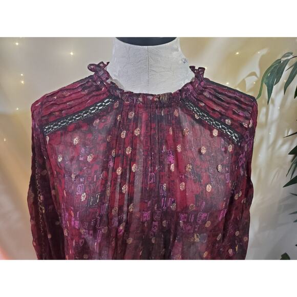 Anthropologie HD in Paris Winterberry Gold Dot Blouse Womens Size S Semi Sheer - Picture 6 of 13